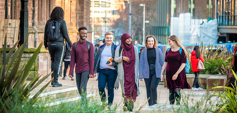 Students walking in the town centre