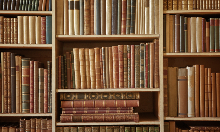 old books on a bookshelf