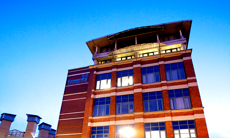 A Coventry University building in the evening