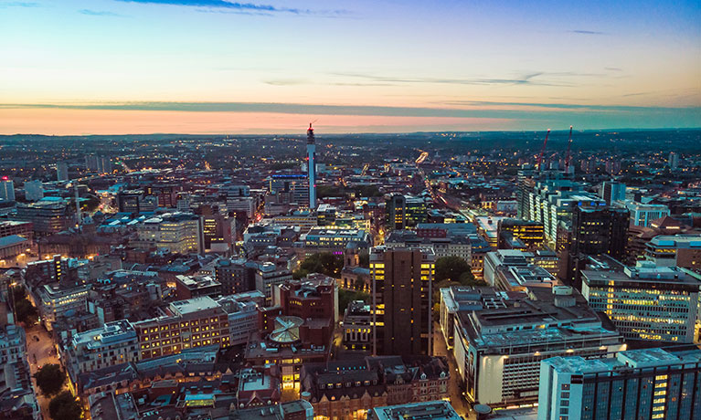 Birds eye view of city at night