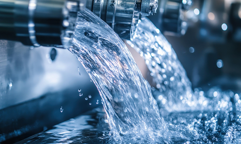 A close-up of water pouring out of a tap