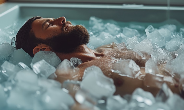 Man in ice bath