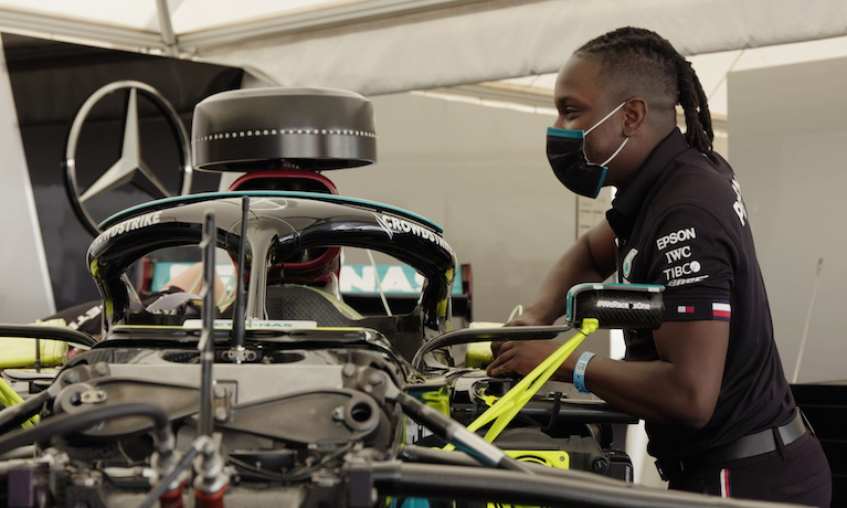 James Dornor working on a Formula 1 racecar.